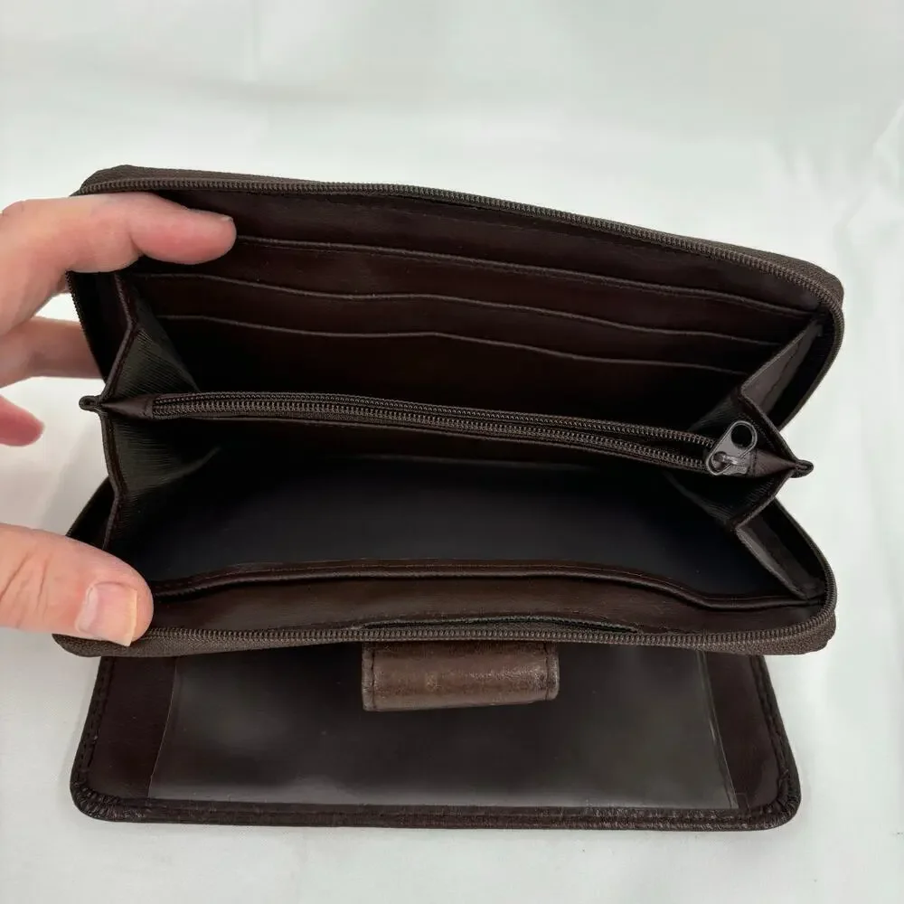 Rolfs Checkbook Wallet Brown Leather Zip Around Magnetic‎ Snap 7.5 x 4 Inch